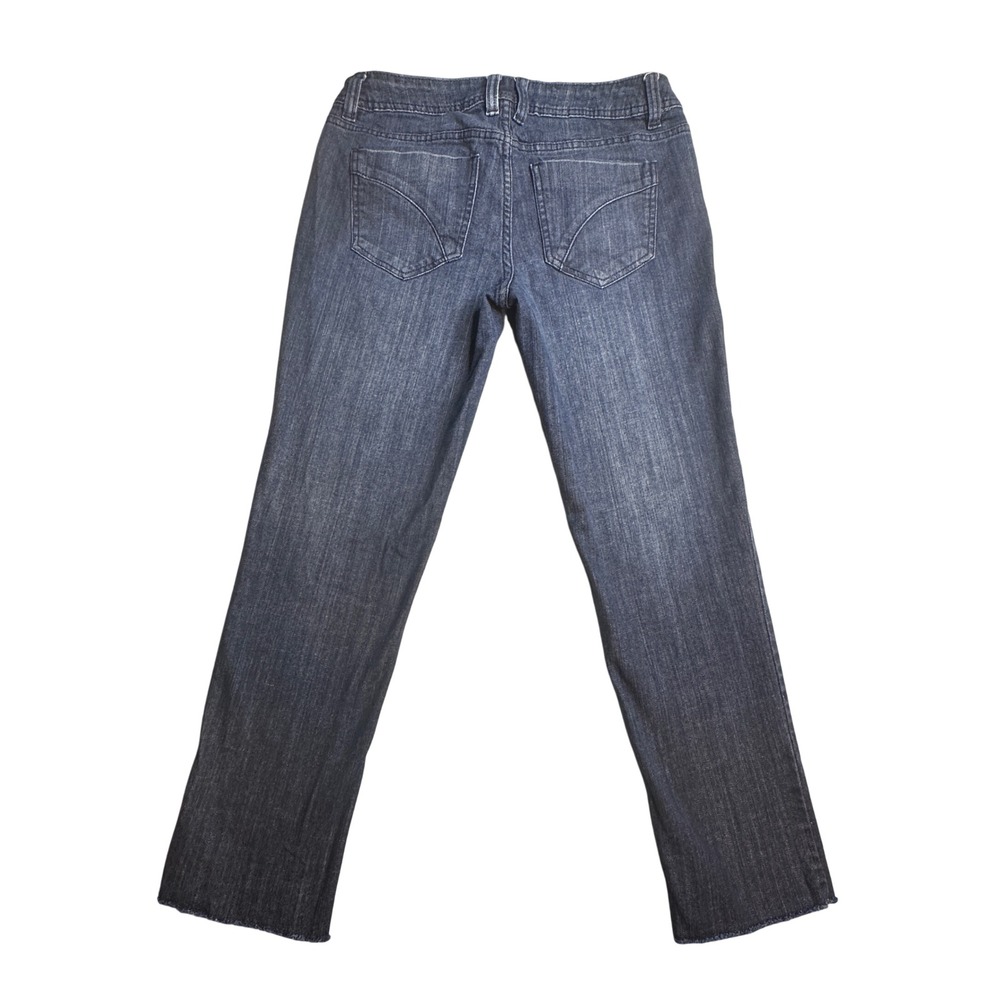 Elle Dark Straight Leg Jeans Womens 4 Dark‎ Wash Blue Denim Raw Hem Stretch